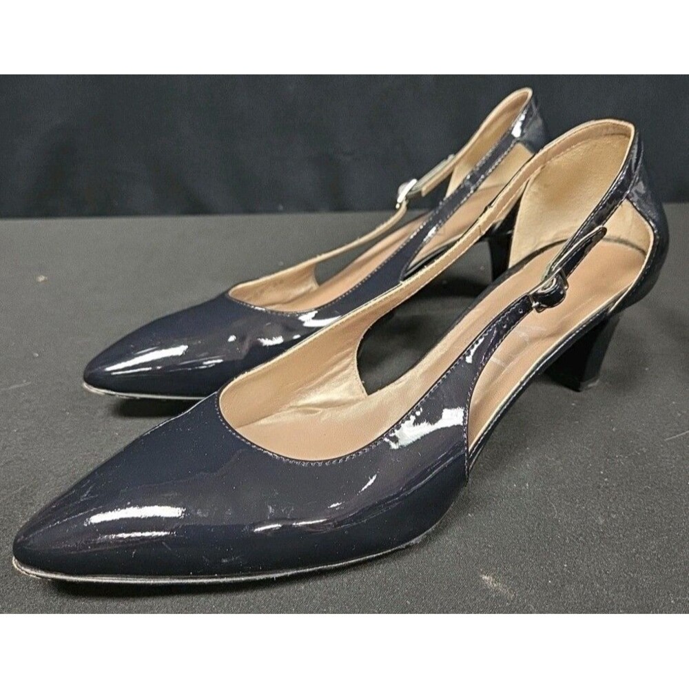 AGL Attilio Giusti Leombruni Navy Blue Heels Pumps Patent ITALY Size 39 US 8.5
